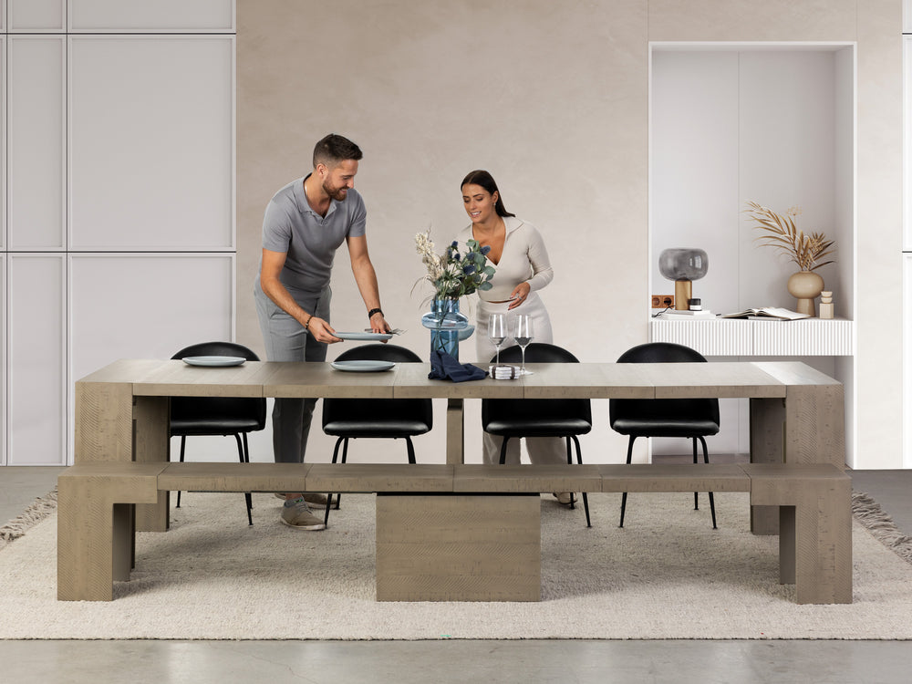 Aged Elm::Gallery::Aged Elm Transformer Table Shown with Removable Panels